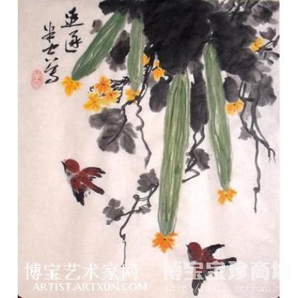 《师玉峰写意花鸟》写意丝瓜之一  追逐 写意蔬果类国画作品 类别: 写意蔬果类国画